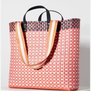 Anthropologie Coral, navy, orange and White Checkered Tote